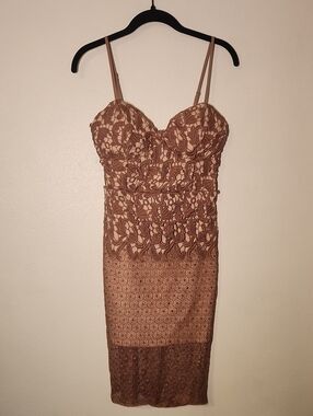 Just Me Brown Lace-Overlay Midi Dress